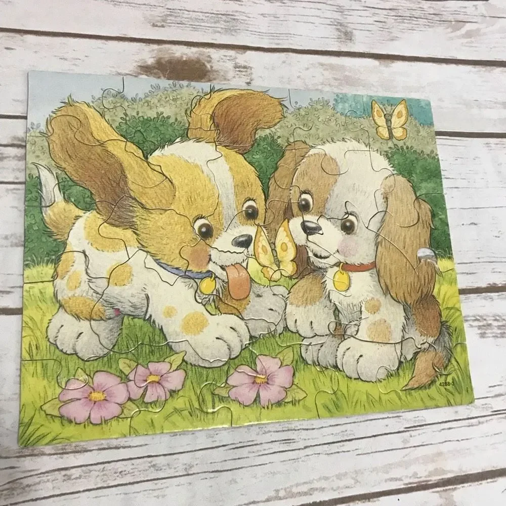 Vintage Pastel Pets Puzzles Ducks‎ Puppies Milton Bradley